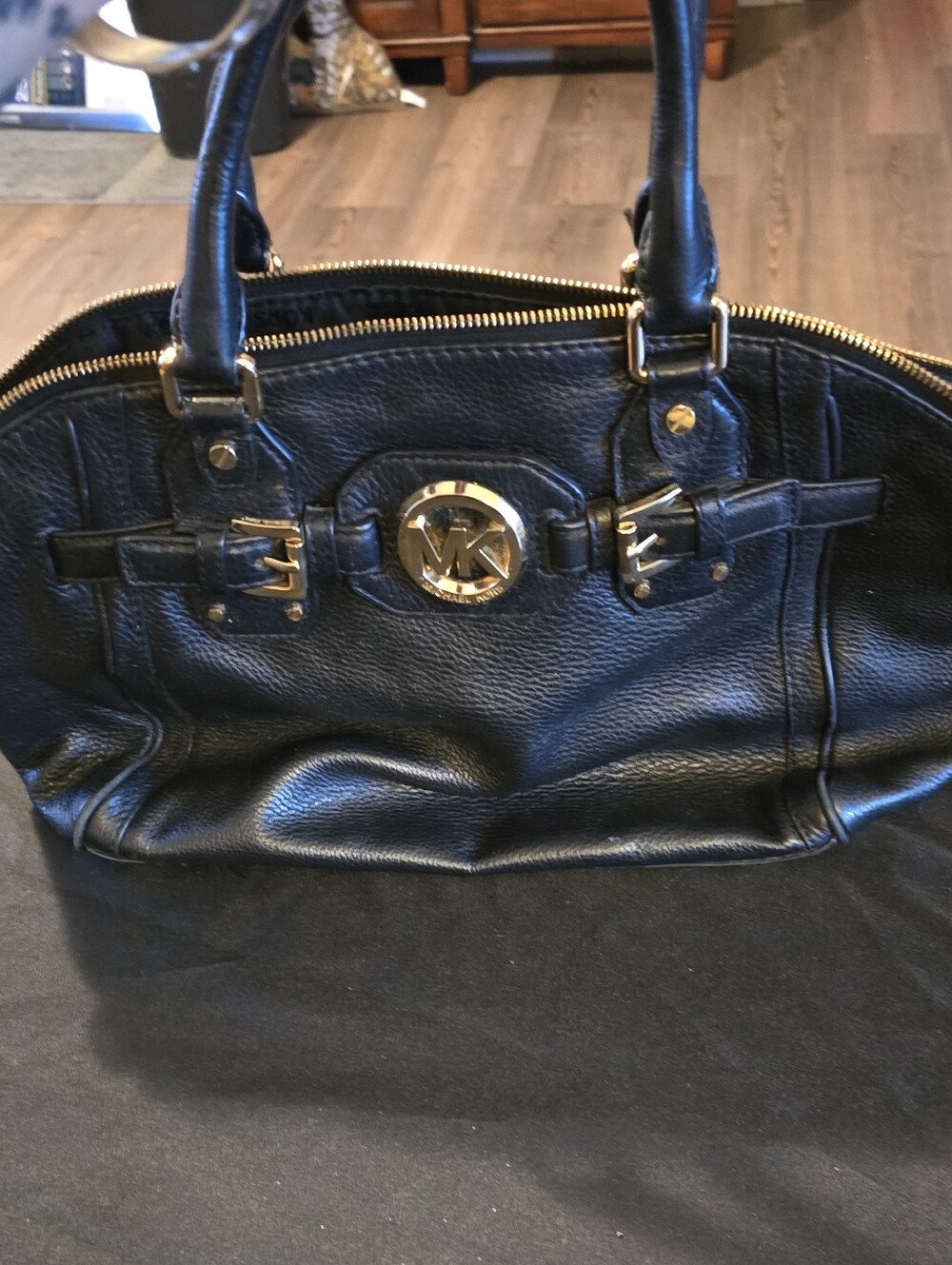 Michael Kors Black Pebbled Leather Tote with Gold Hardware
